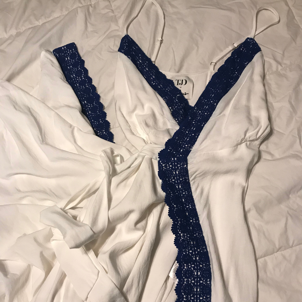 Lulu's Tahitian Blue and White Maxi Wrap Dress